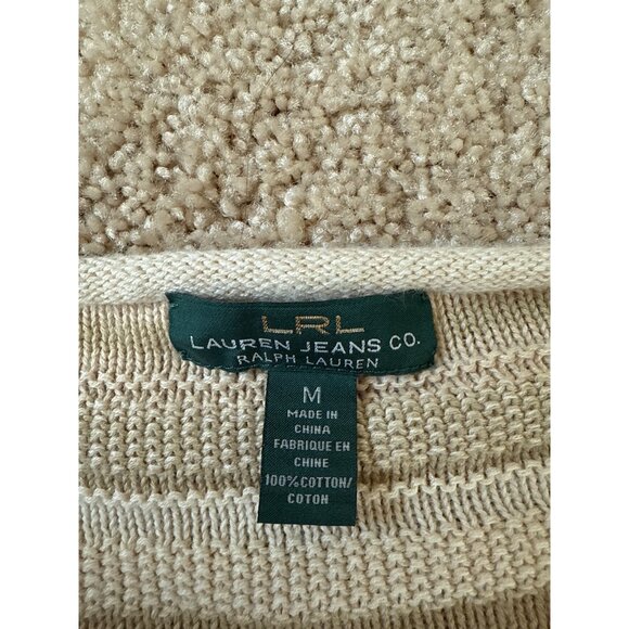 Lauren Ralph Lauren Womens Cream Sweater Size M 100% Cotton Green Tag Indie - Picture 2 of 6
